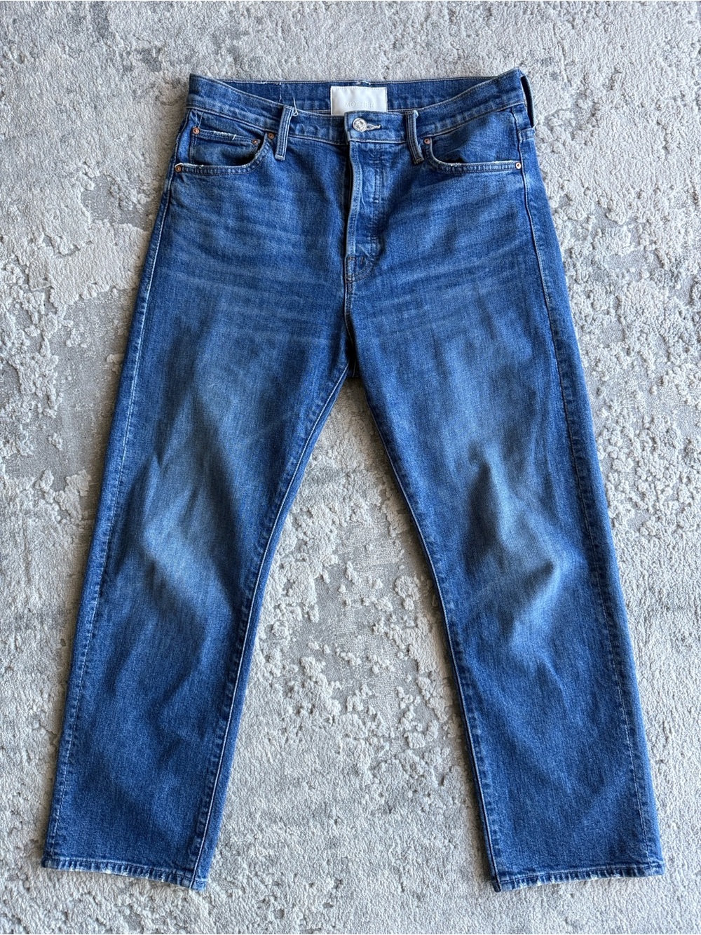 MOTHER The Ditcher Crop Straight Jeans in Medium Blue Wash